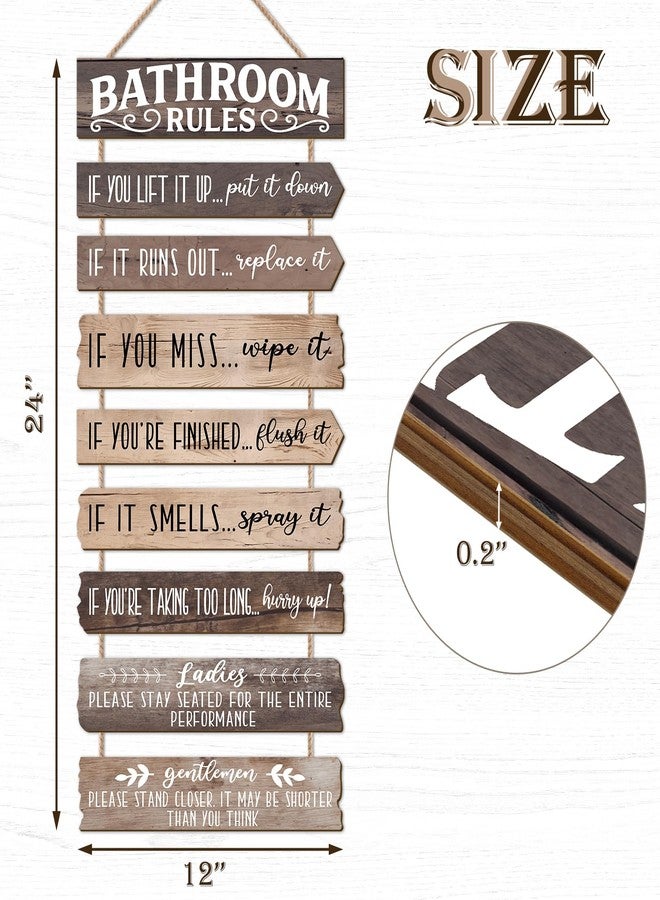 PEKCARGO Bathroom Wall Decor Funny Bathroom Signs Bathroom Rules Pictures Wall Art Decor Rustic Farmhouse Toilet Decor Wooden Sign (Brown) - Image 2